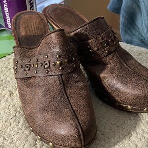 Pelle Moda Brown Studded Leather Mules